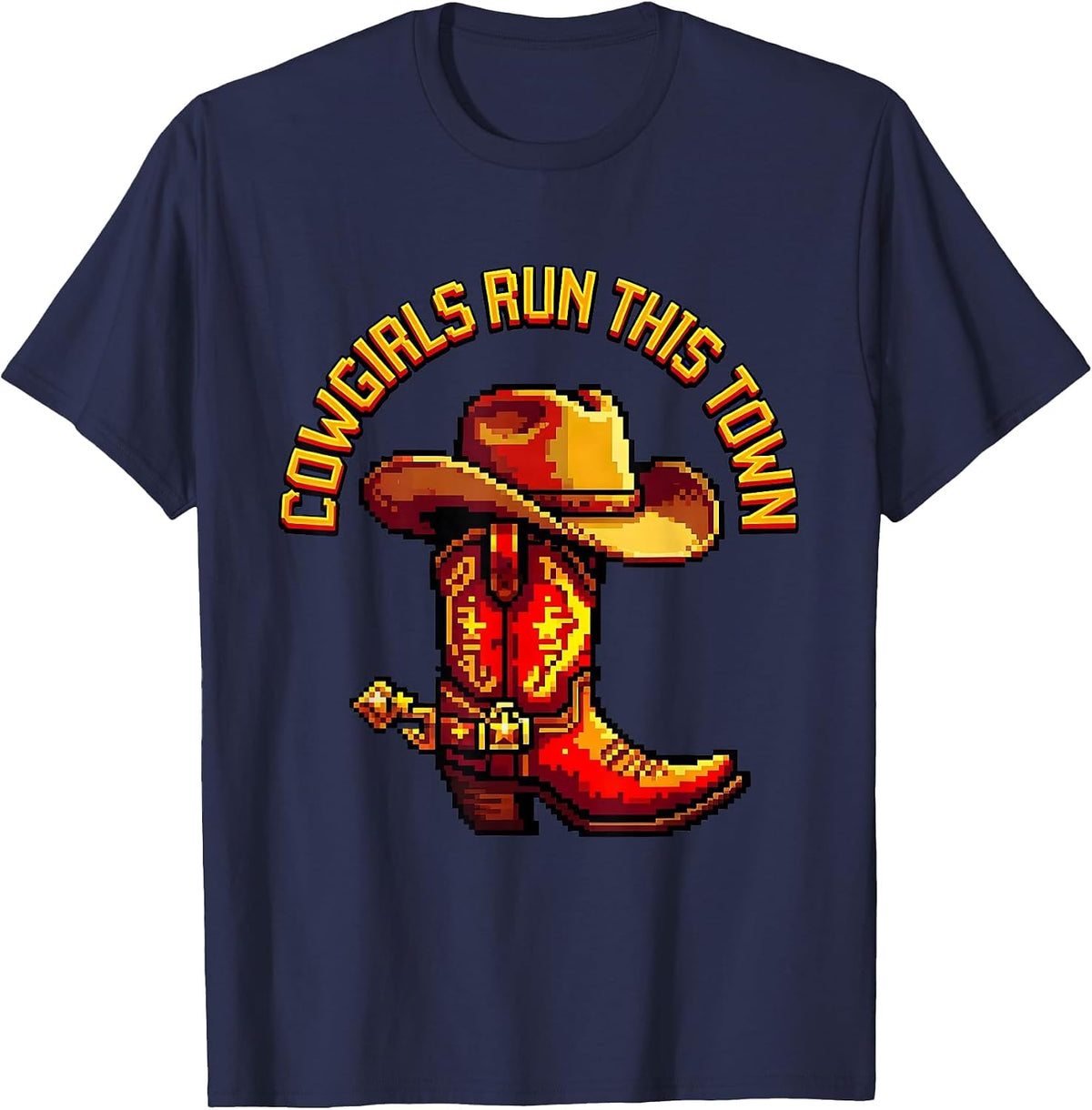 Cowgirls Run This Town Western Graphic Design T-Shirt - Navy Blue