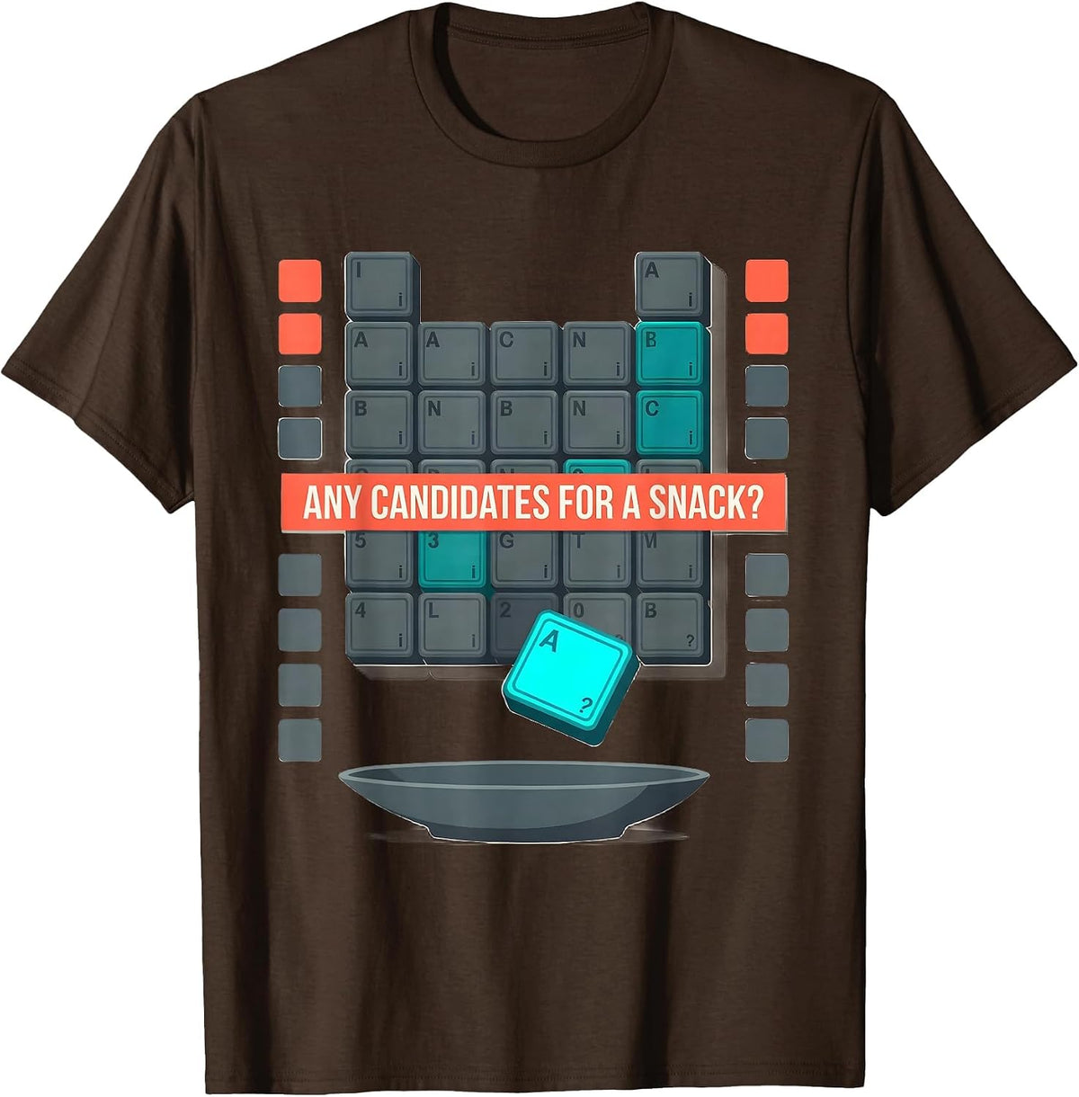 Men's Any Candidates For A Snack? Funny Periodic Table Science T-Shirt - Brown