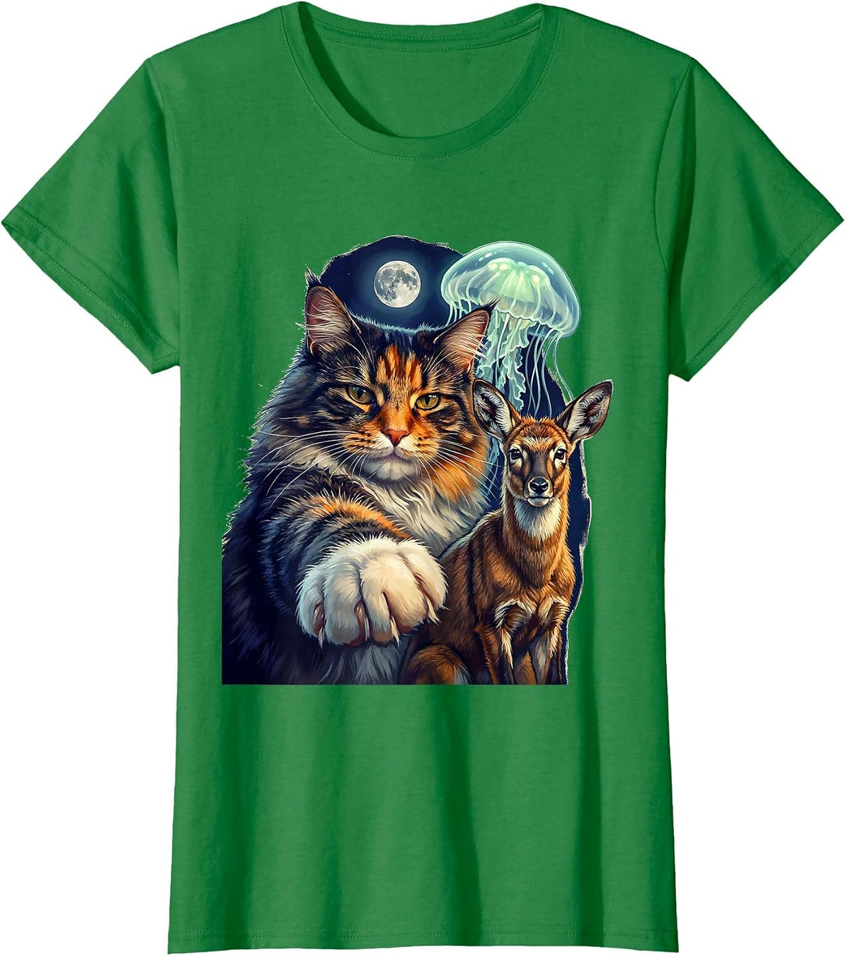 Norwegian Forest Cat Selfie Alien Jackalope Funny Cat Lover T-Shirt - Kelly Green
