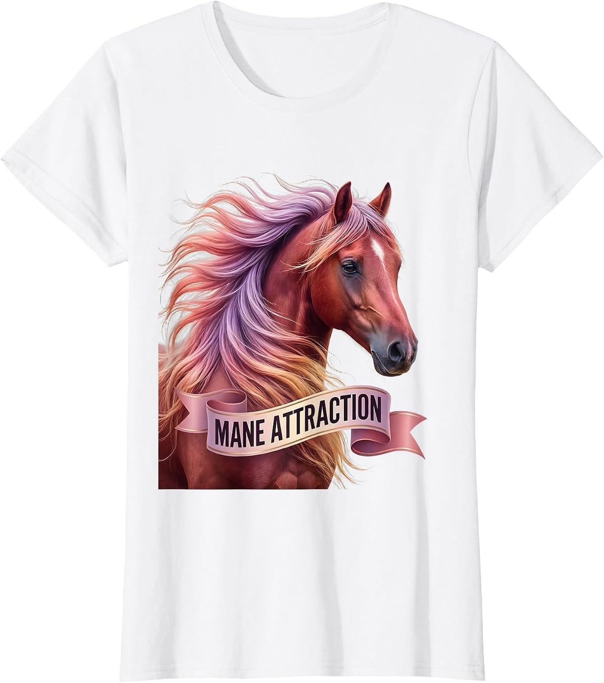 Women's Mane Attraction Horse Lover Graphic Design T-Shirt - White
