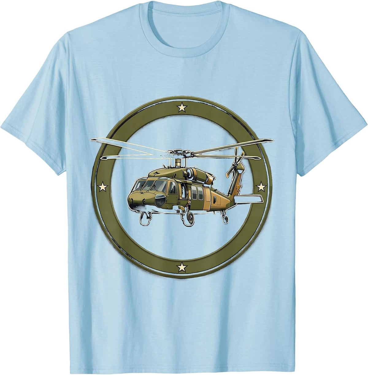 Men's Black Hawk Helicopter Veteran Military Aviation Pride T-Shirt - Baby Blue