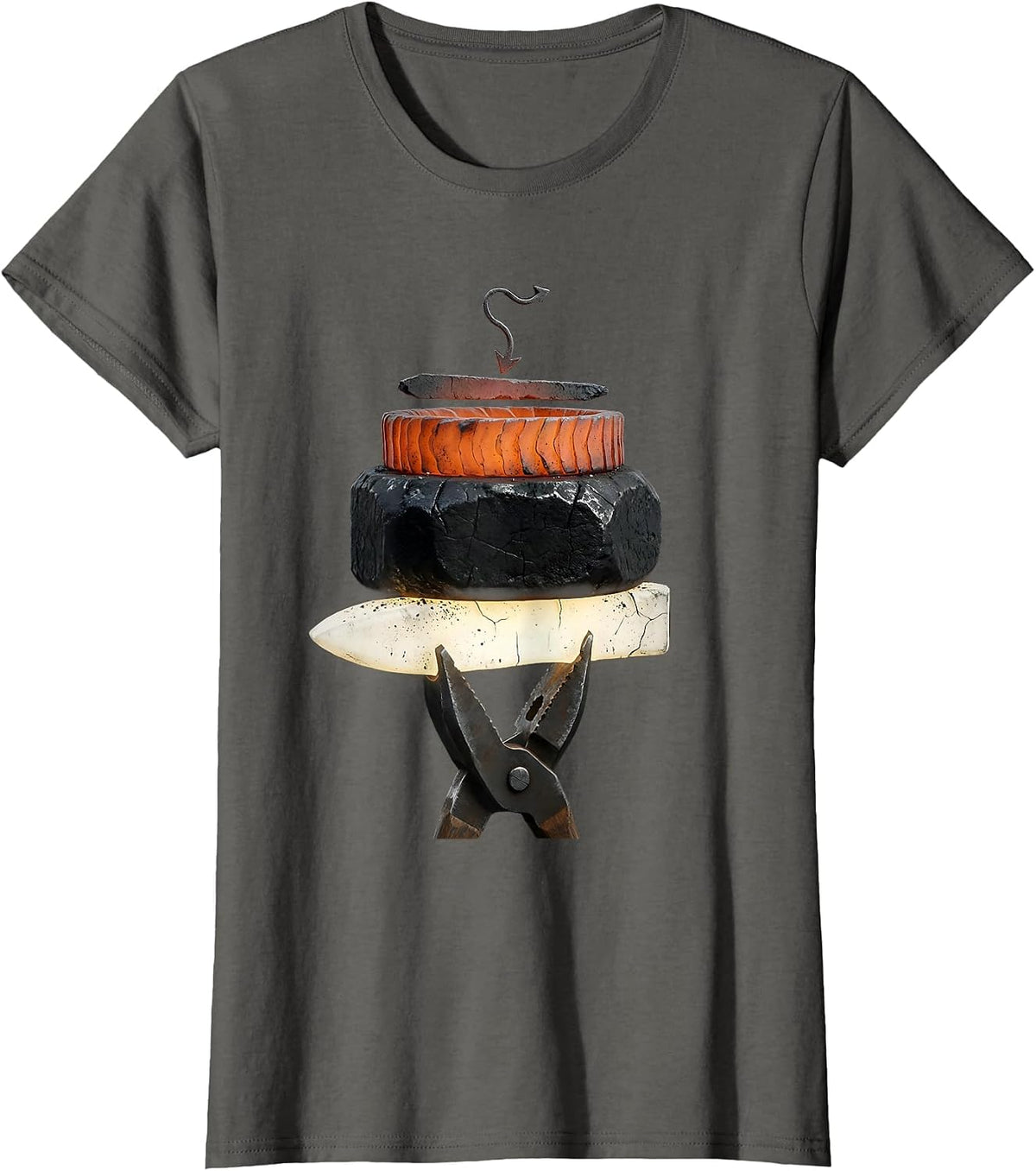 Women's Forged Steel Bands Distressed Blacksmith Metalworker Gift T-Shirt - Asphalt Grey