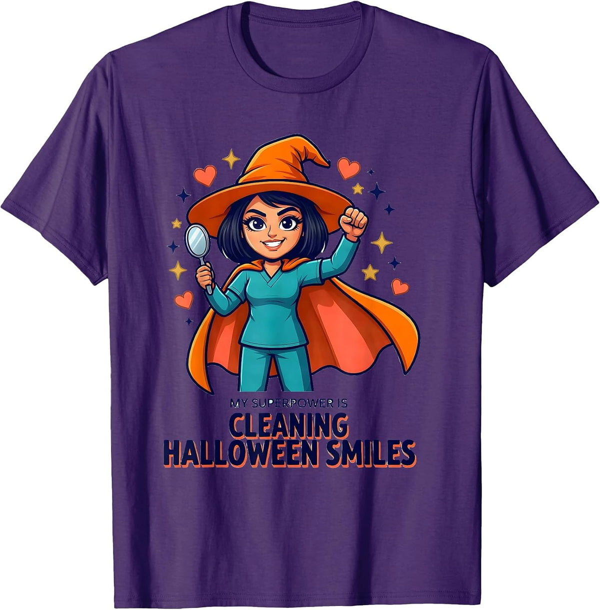 Men's MY SUPERPOWER IS CLEANING HALLOWEEN SMILES Dental Hygienist T-Shirt - Purple