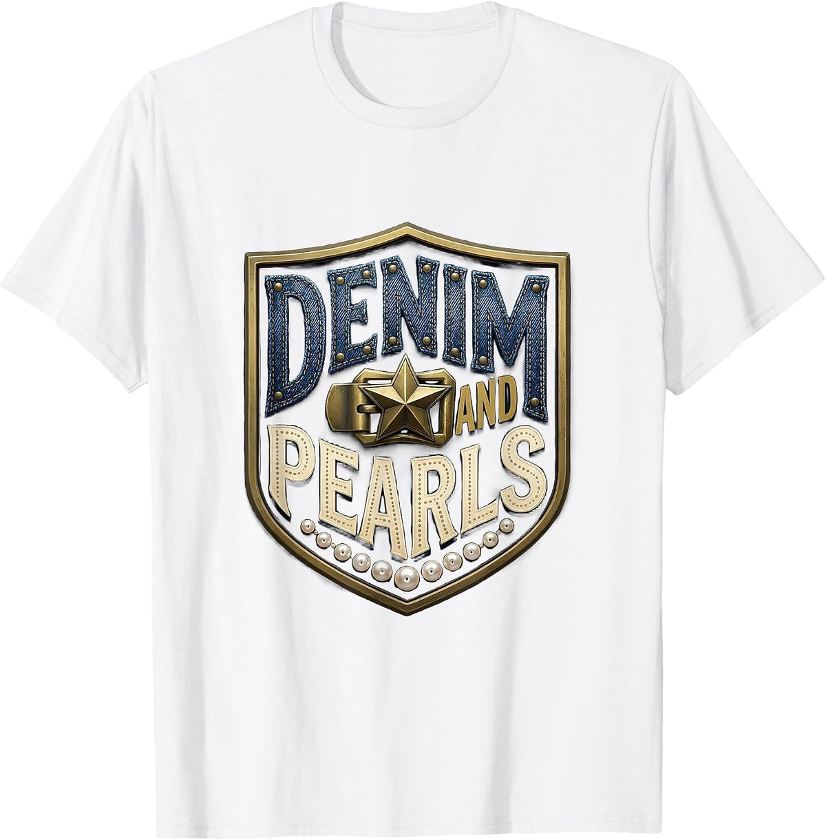 Men's Denim and Pearls Western Cowgirl Glam Style T-Shirt - White