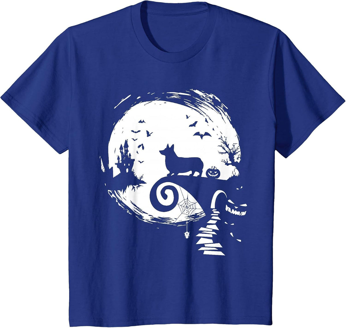 Corgi Dog and Moon Halloween Costume Dog Lover Funny T-Shirt - Royal Blue