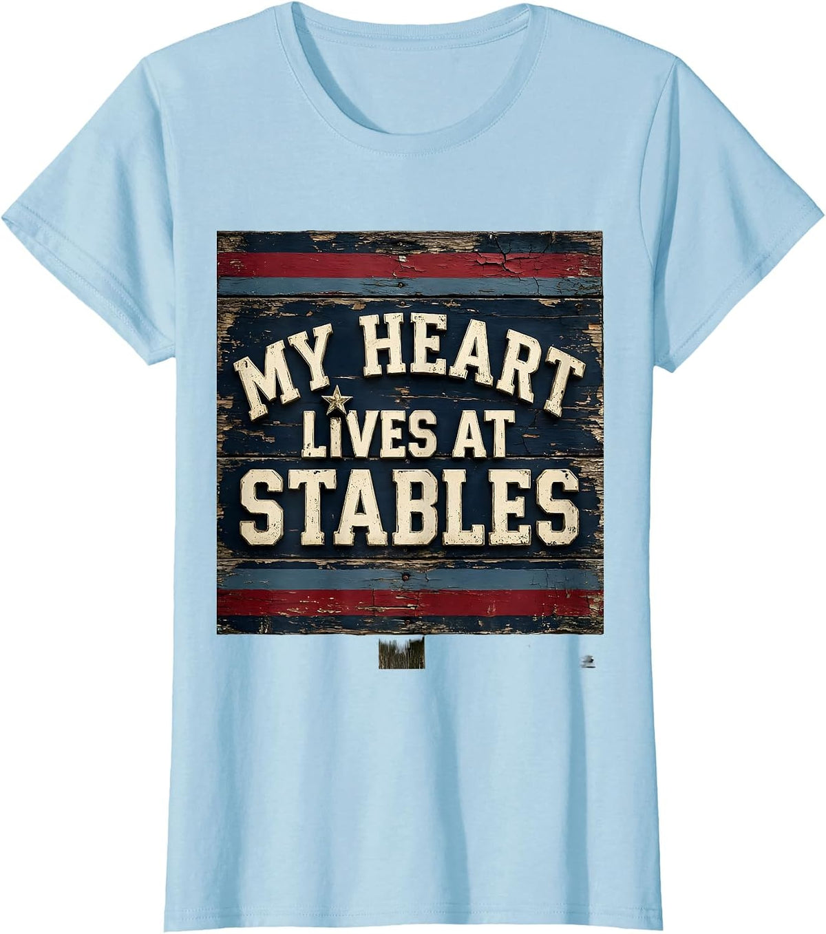 My Heart Lives At Stables Horse Lover Design T-Shirt - Baby Blue
