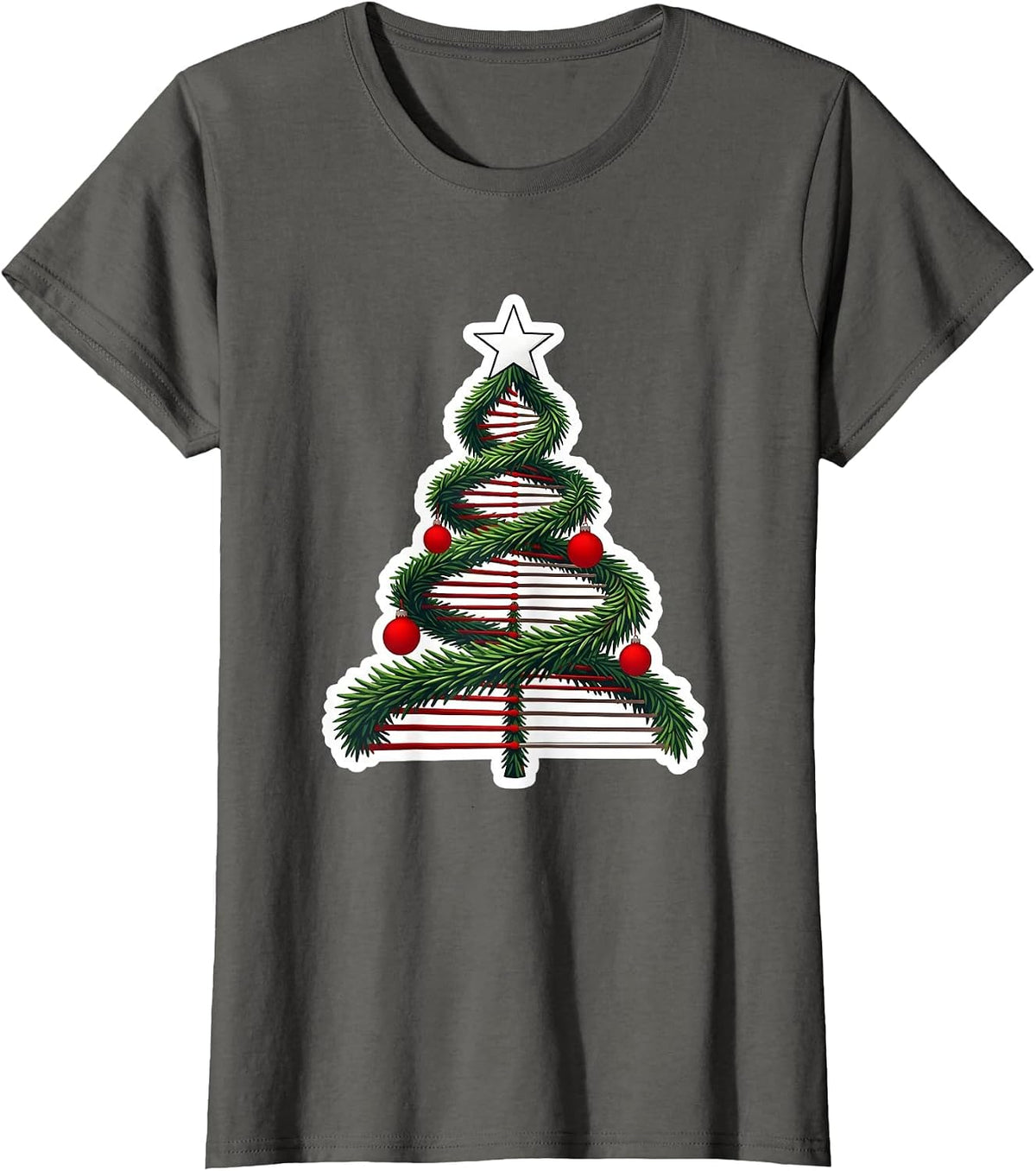 Women's DNA Helix Christmas Tree Science Teacher Humor T-Shirt - Asphalt Grey