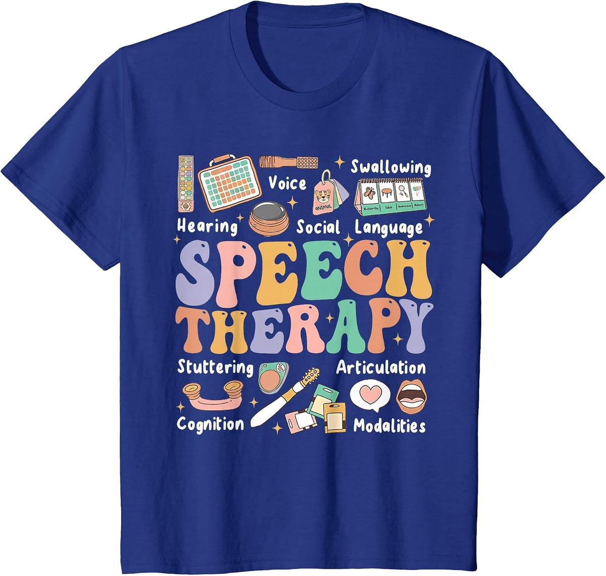 Speech Therapy Tee Retro Groovy Funny Therapist SLP AAC SLPA T-Shirt - Royal Blue