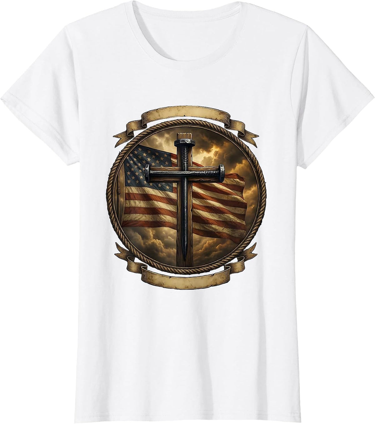 3 Nails Cross Stormy Sky Christian Graphic T-Shirt - White