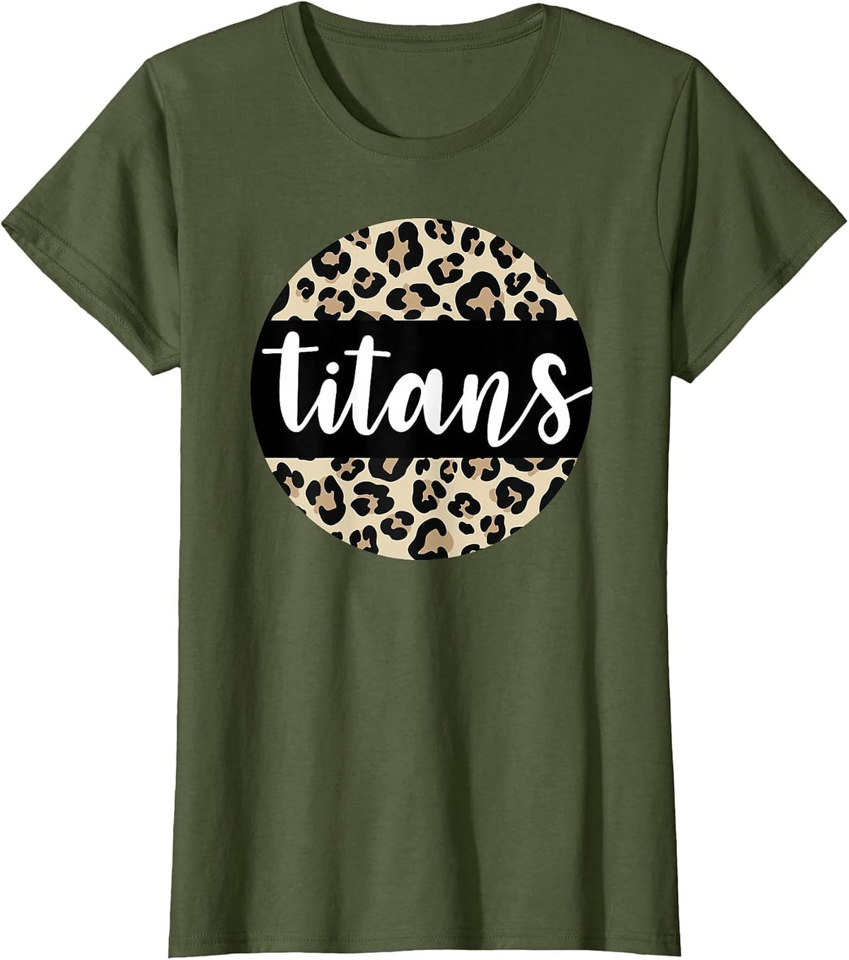 Leopard Print Titans Team Mascot School Spirit Game Night T-Shirt - Olive Green