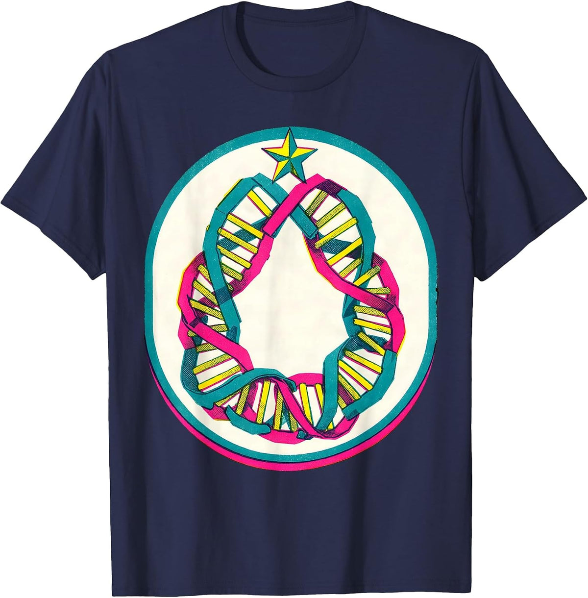 DNA Helix Paper Chain Garlands Science Teacher Holiday T-Shirt - Navy Blue