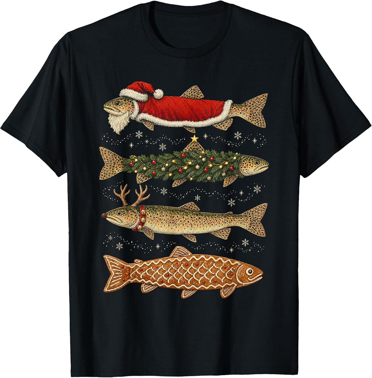Trout Fishing Christmas T-Shirt - As Pictured
