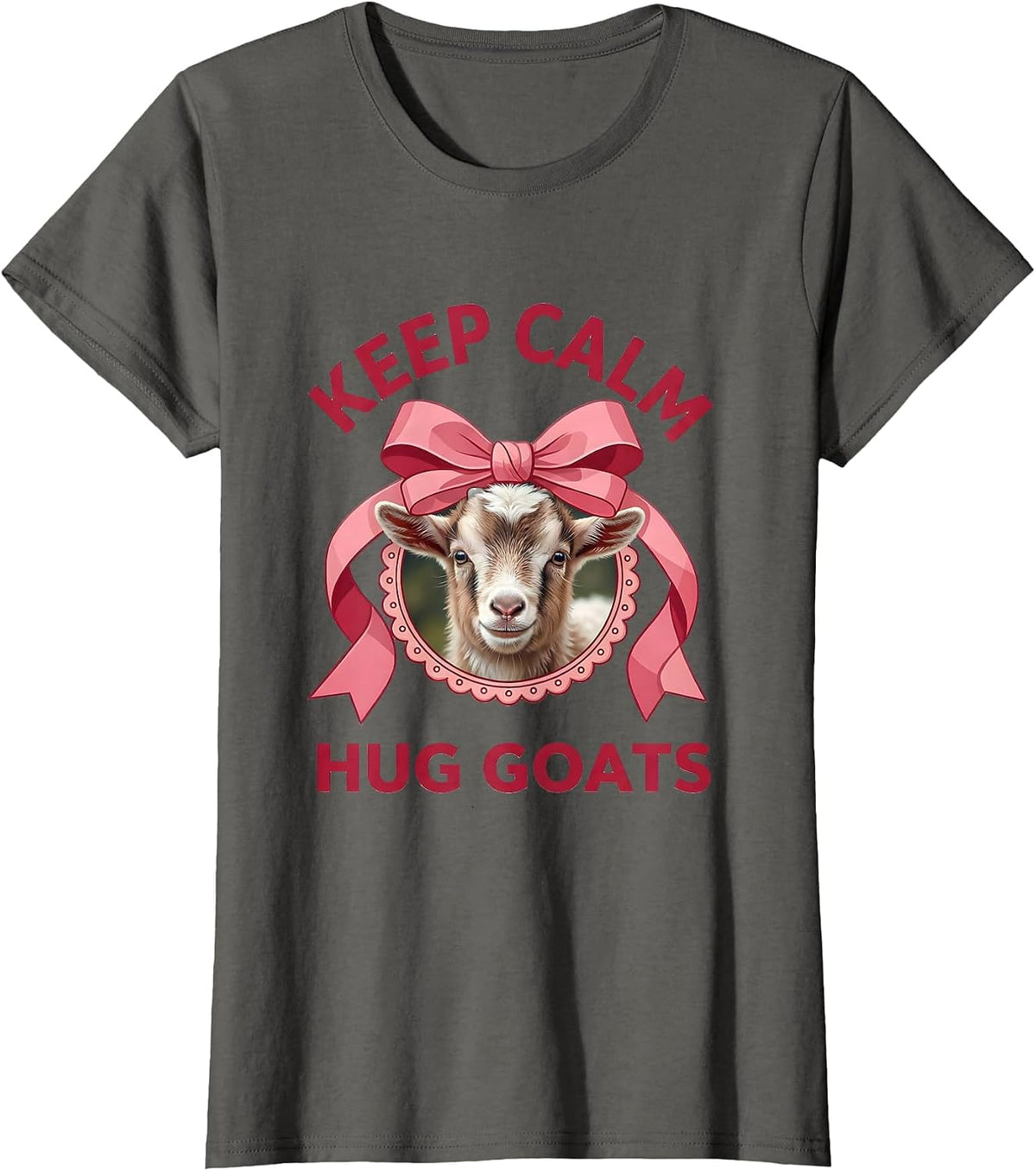 Women's Keep Calm Hug Goats Funny Goat Lover Design T-Shirt - Asphalt Grey