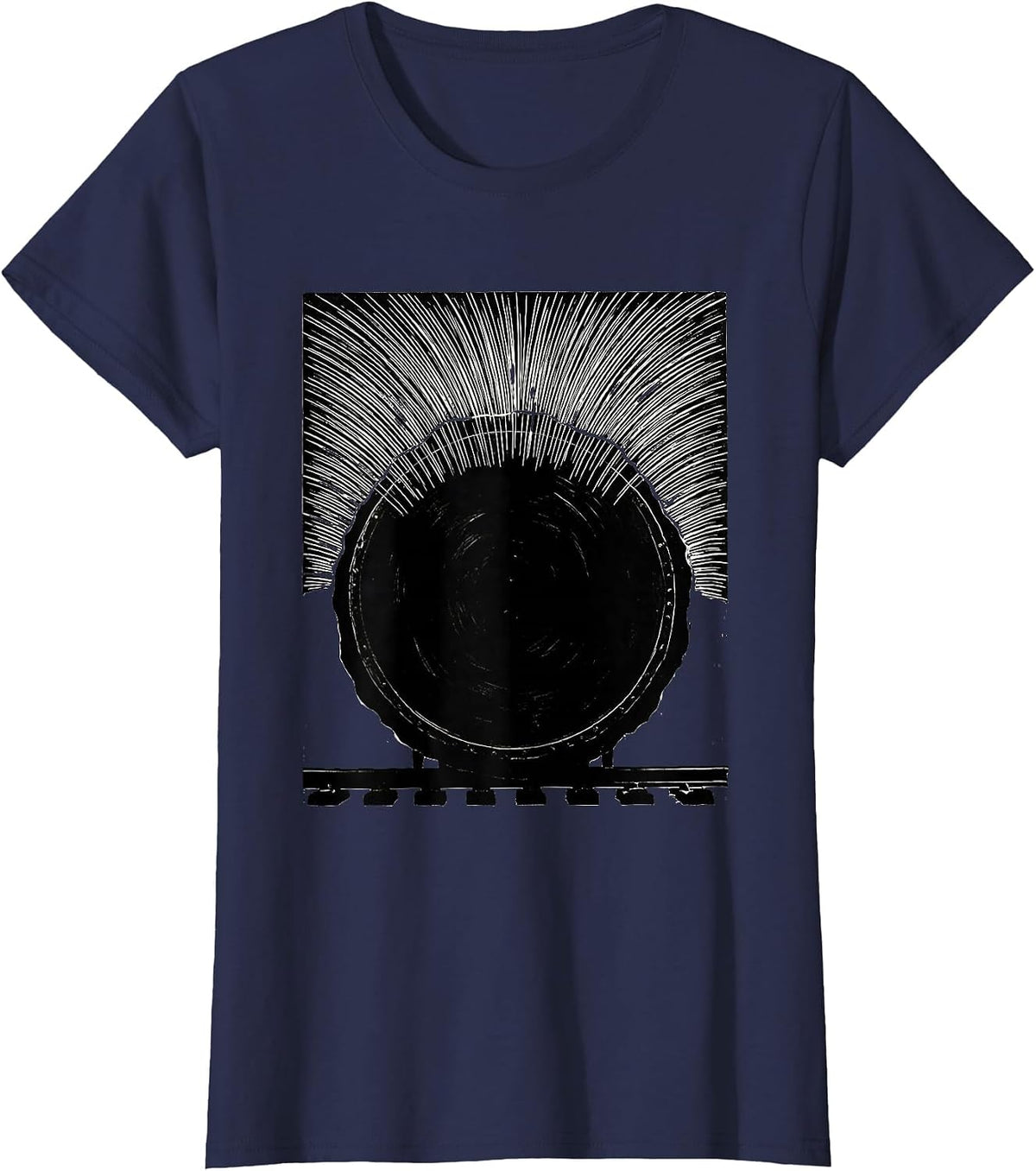 Women's Locomotive Water Hatch Funny Train Enthusiast Model Railroad T-Shirt - Navy Blue