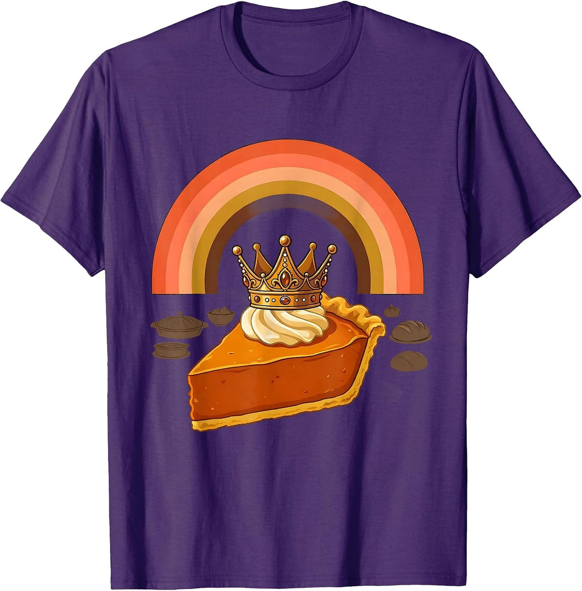 Crowned Pumpkin Pie Retro 70s Thanksgiving Humor T-Shirt - Purple