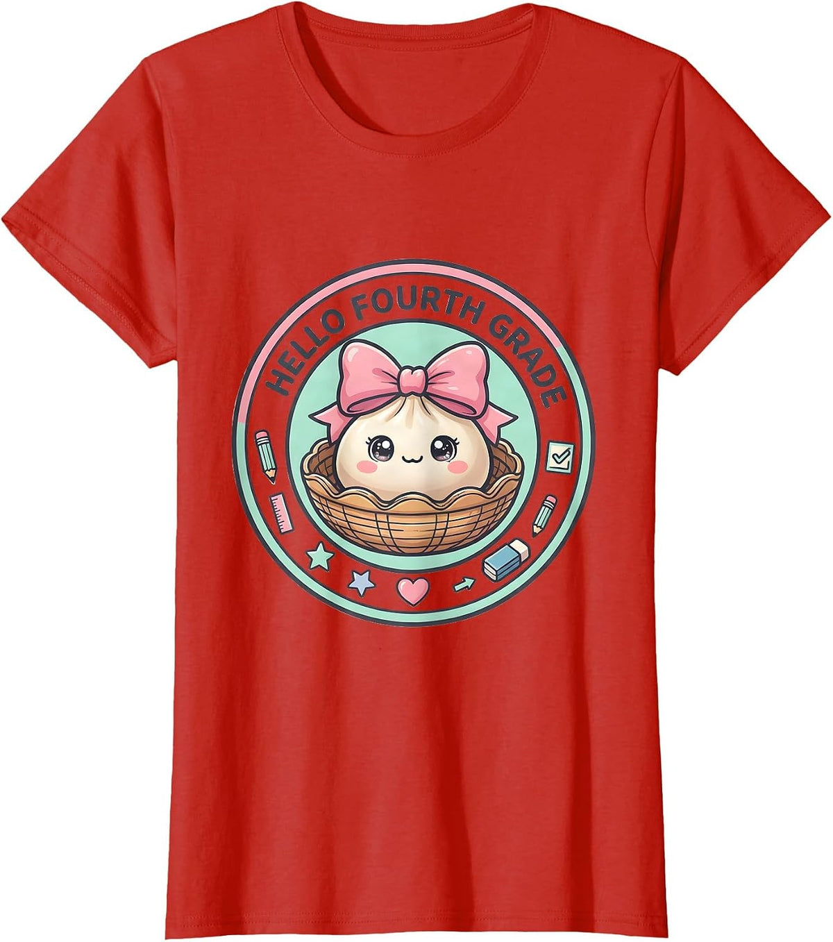 Hello Fourth Grade Kawaii Dumpling Back to School Girl T-Shirt - Red