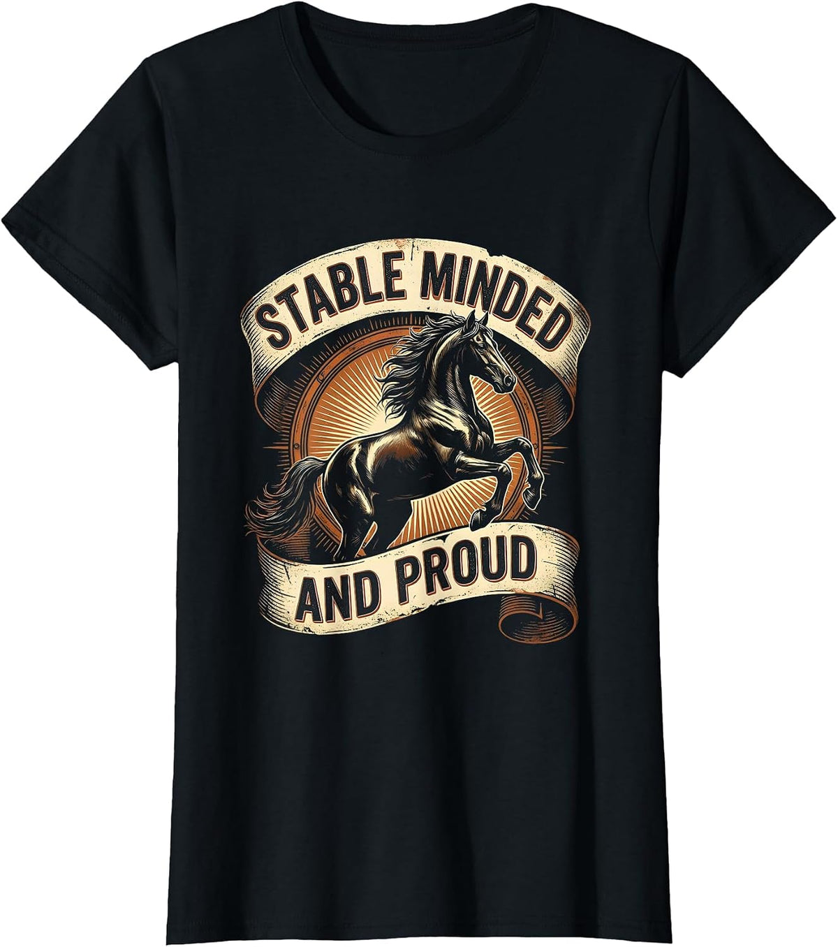 Stable Minded and Proud Horse Lover Design T-Shirt - Black
