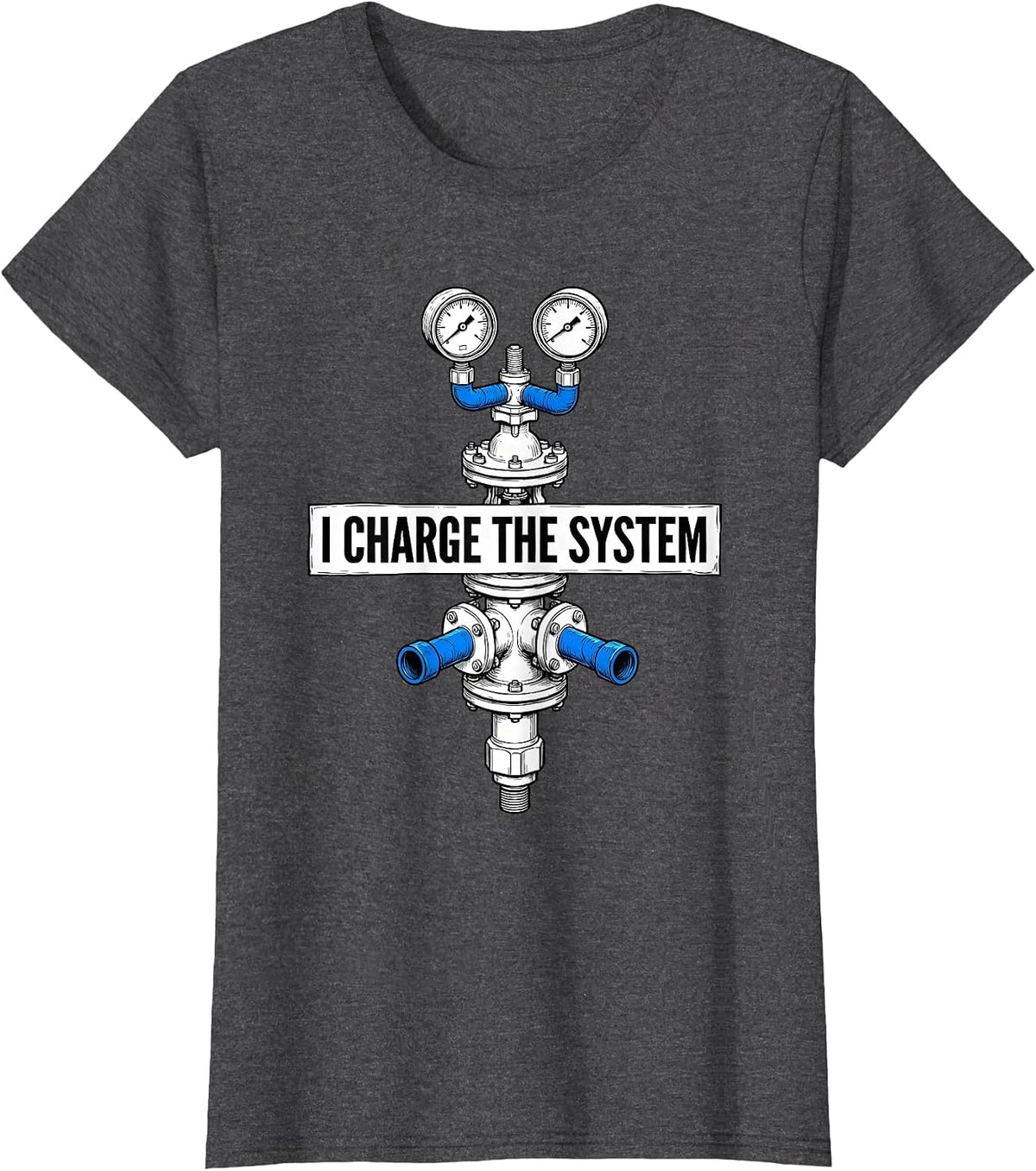 Women's I Charge The System Funny HVAC Technician Charging Pride T-Shirt - Dark Heather Grey