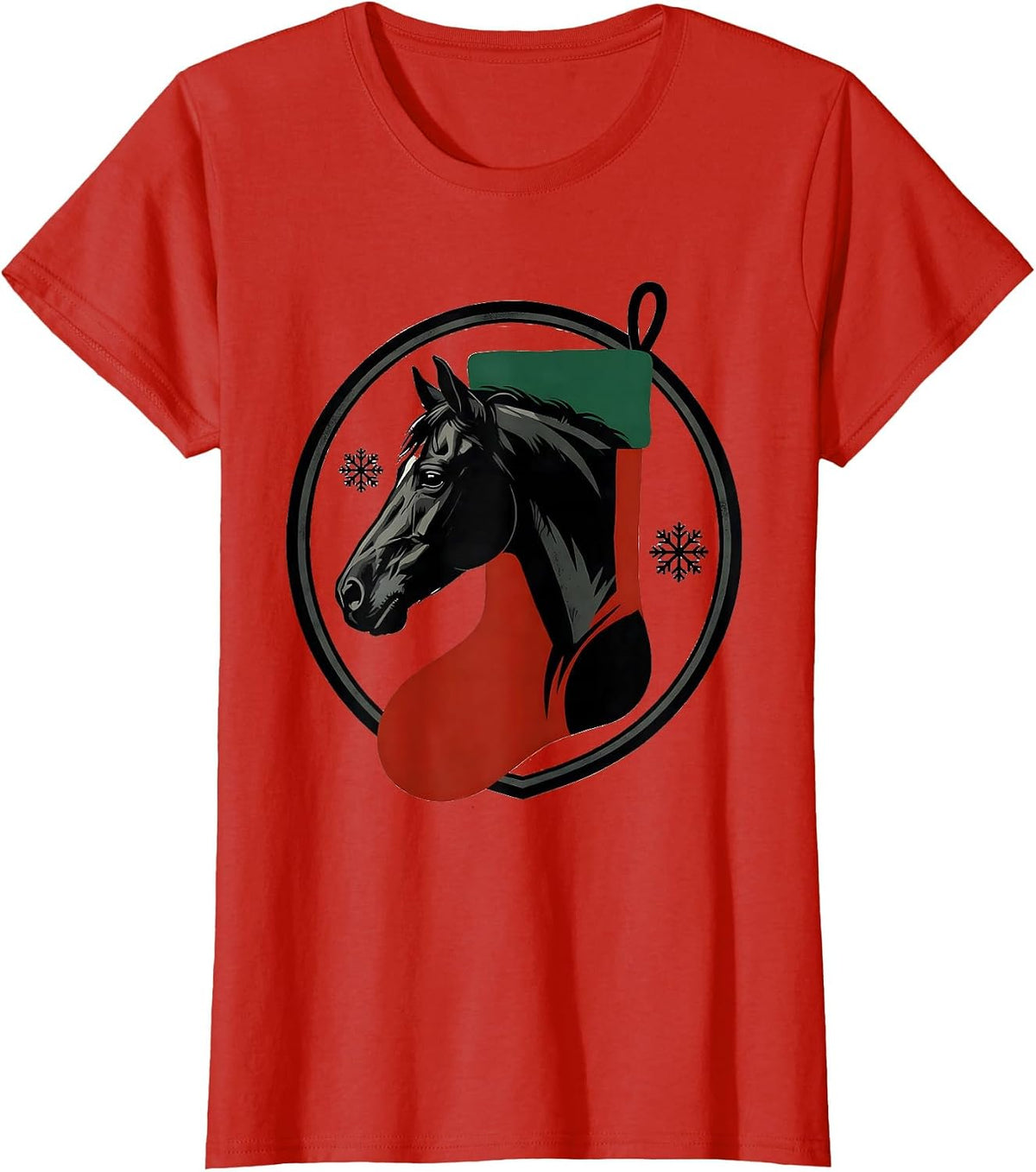 Sealed Shield Horse Christmas Stocking Badge Screenprint T-Shirt - Red