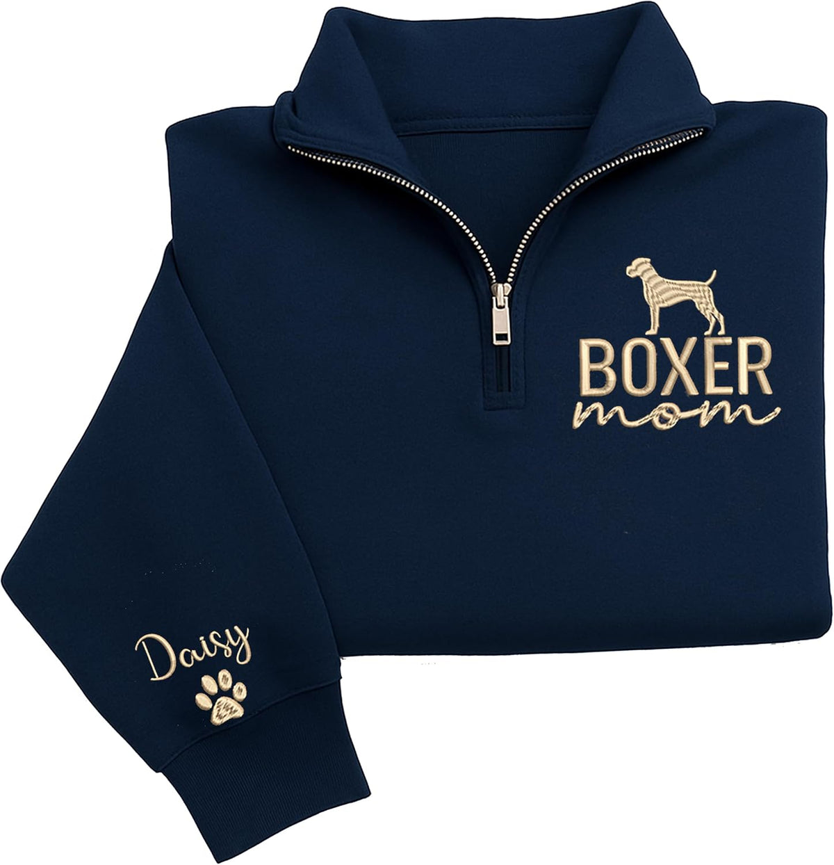 Chillever Personalized Custom Dog Mama Sweatshirt with Dogs Name on Sleeve, Fur Mom Mama Quarter Zip Sweatshirt - Boxer 2