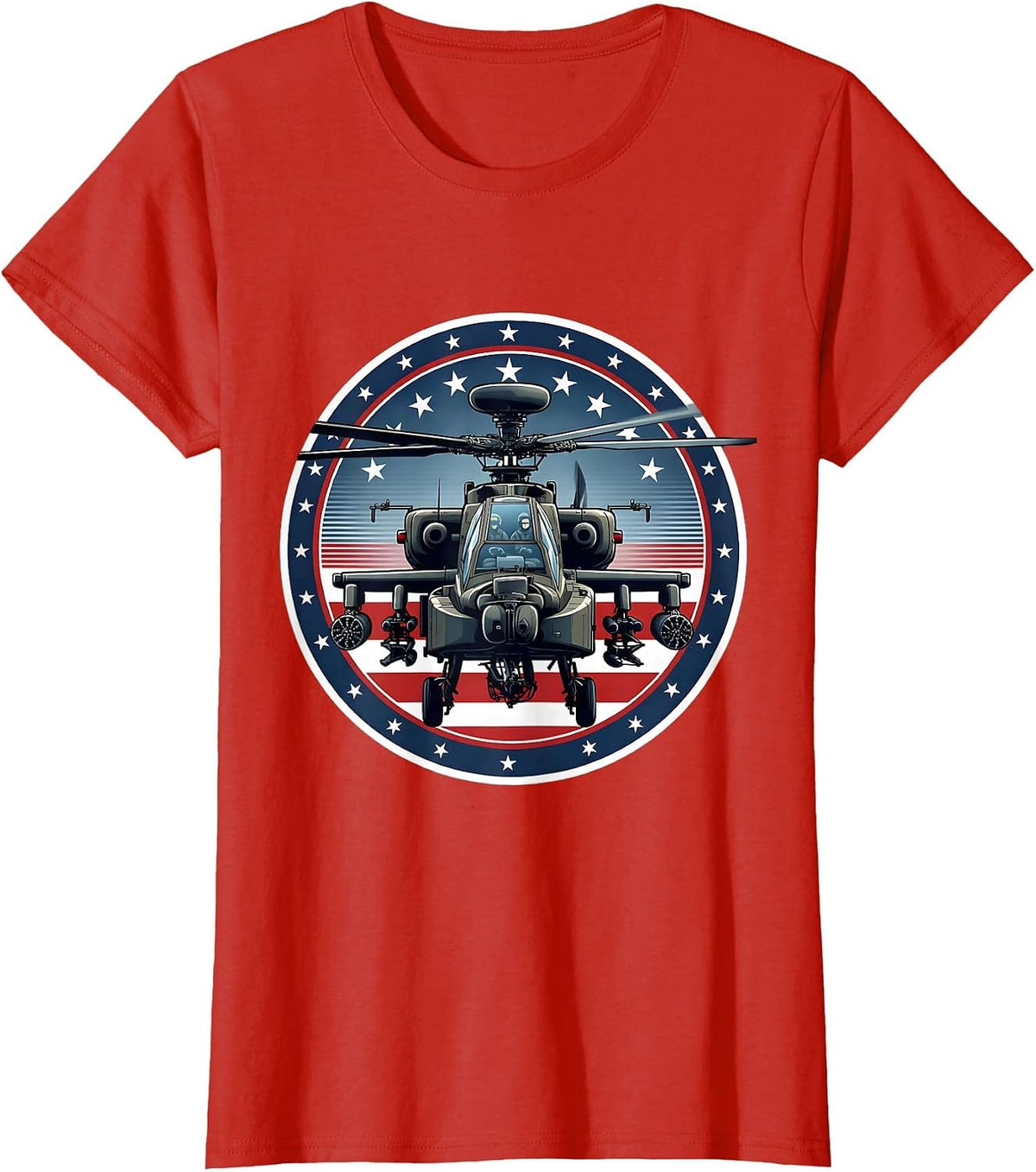 Women's AH-64 Apache Patriotic Helicopter Pilot Veteran Aviation T-Shirt - Red
