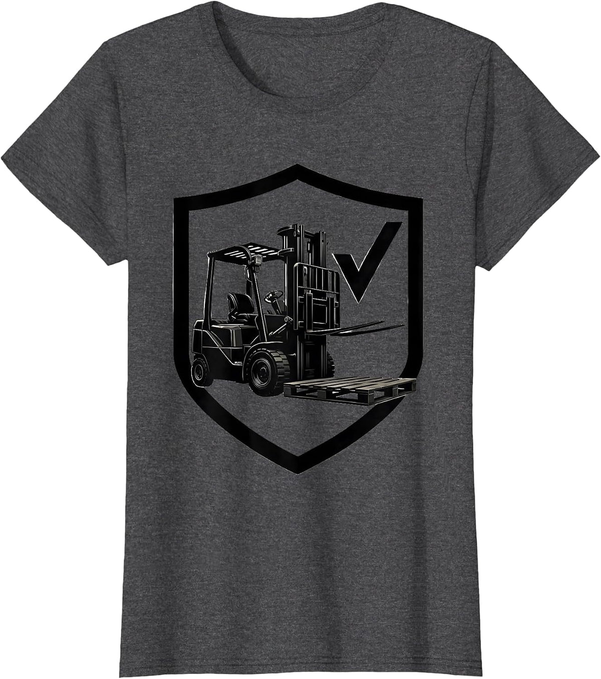 Women's Forklift Badge Silhouette Funny Forklift Driver T-Shirt - Dark Heather Grey