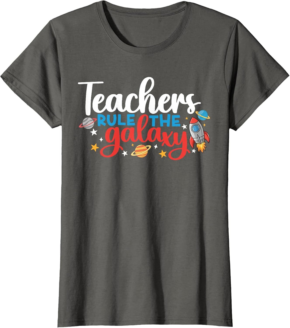 Space Lover Teacher Life Back to School Space Rocket T-Shirt - Asphalt Grey