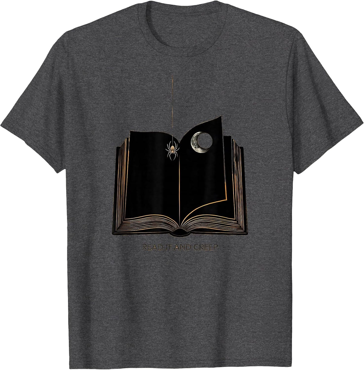Read It And Creep Minimalist Halloween Bookworm Reading T-Shirt - Dark Heather Grey