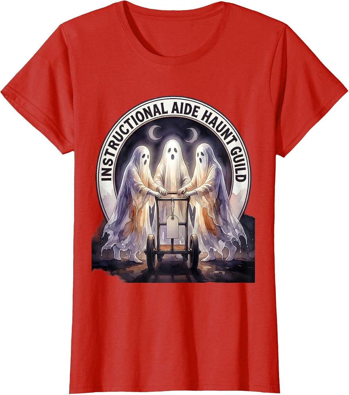 Instructional Aide Haunt Guild Watercolor Ghost Para Normal T-Shirt - Red