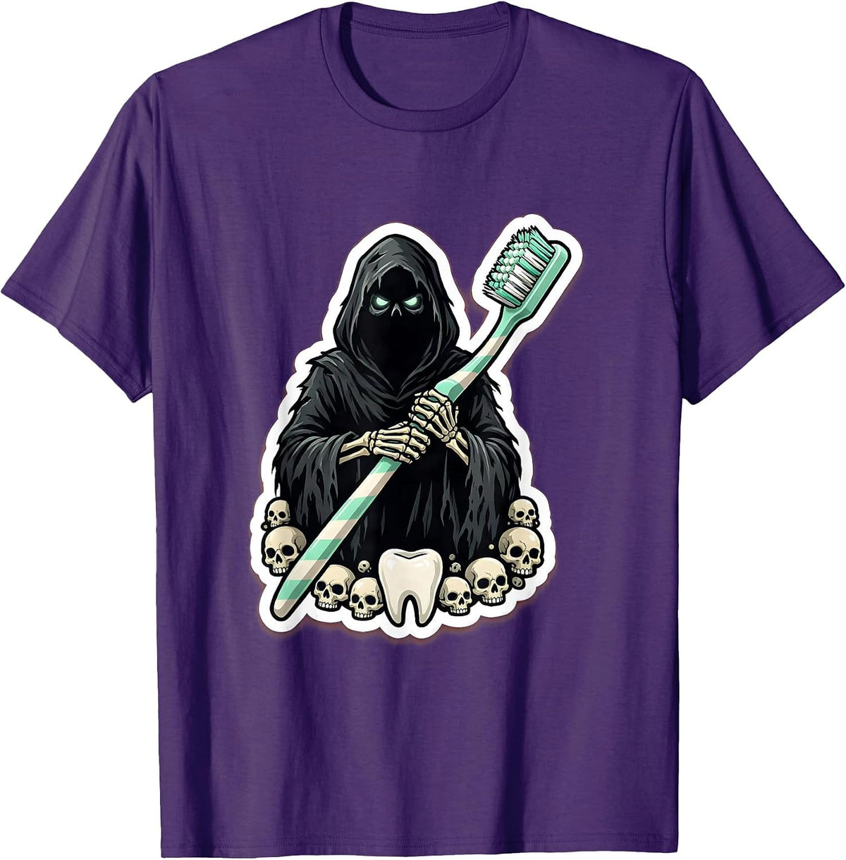 Men's Dental Halloween Grim Reaper Giant Toothbrush T-Shirt - Purple