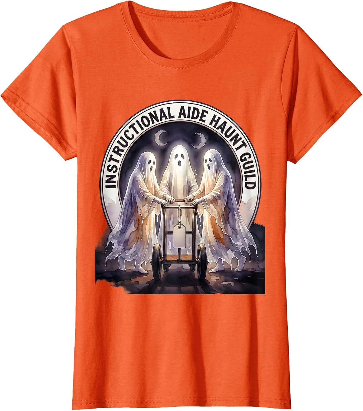 Instructional Aide Haunt Guild Watercolor Ghost Para Normal T-Shirt - Orange