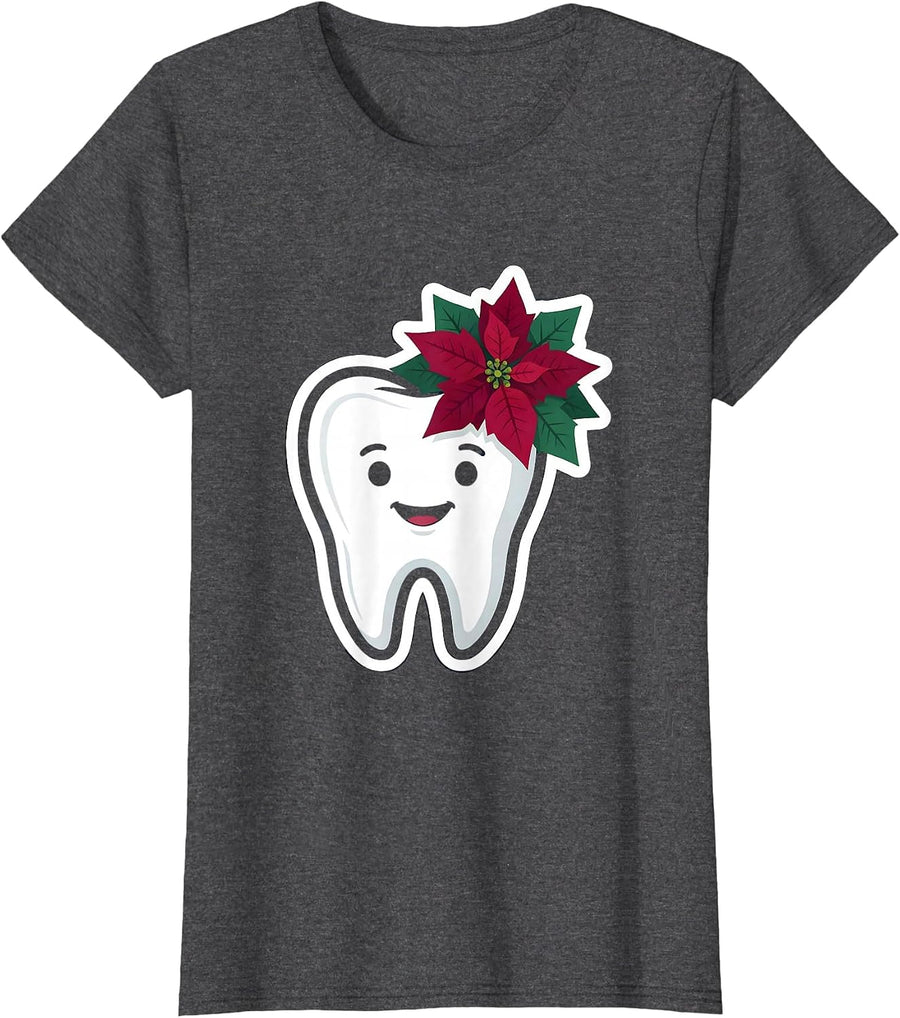 Women's Broad Tooth Dentist Christmas Dental Team Humor T-Shirt - Dark Heather Grey