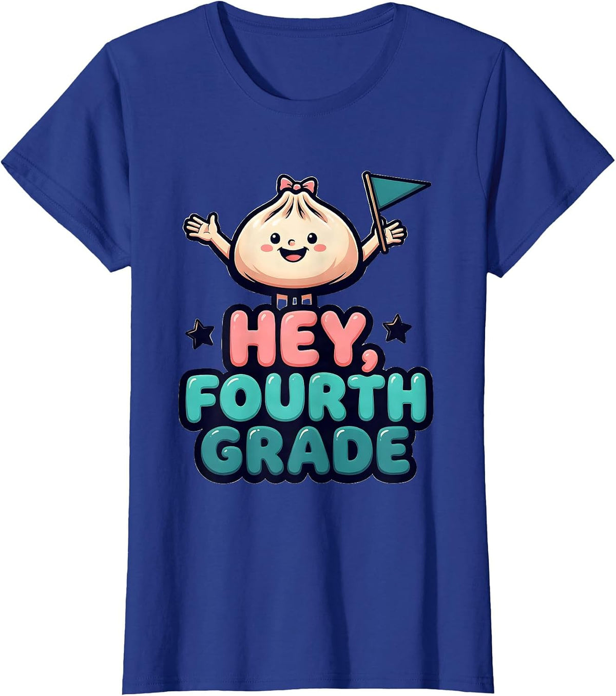 Women's Hey, Fourth Grade Cartoon Dumpling Girl Back to School T-Shirt - Royal Blue