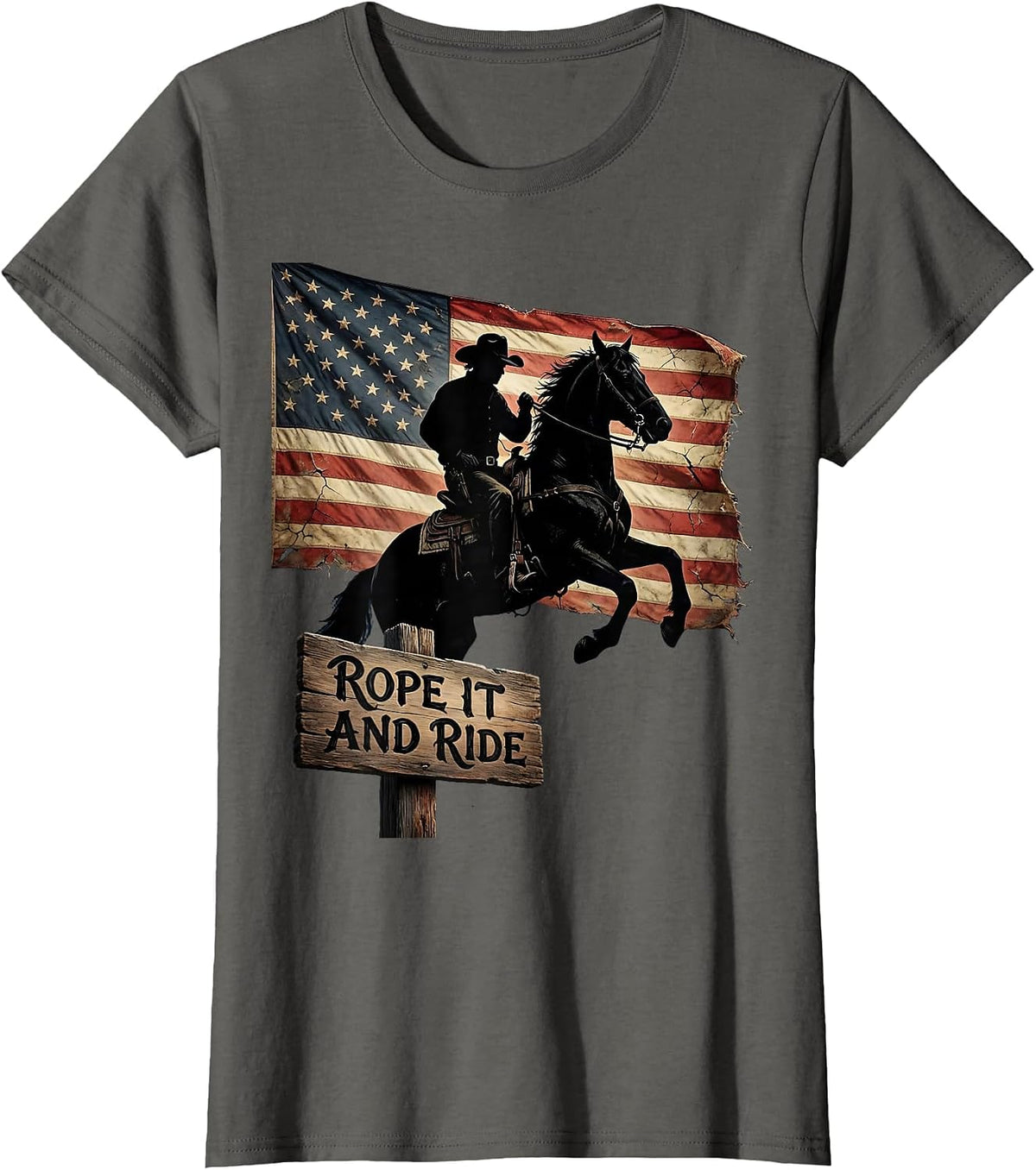 Women's Rope It and Ride Western Cowboy Design T-Shirt - Asphalt Grey