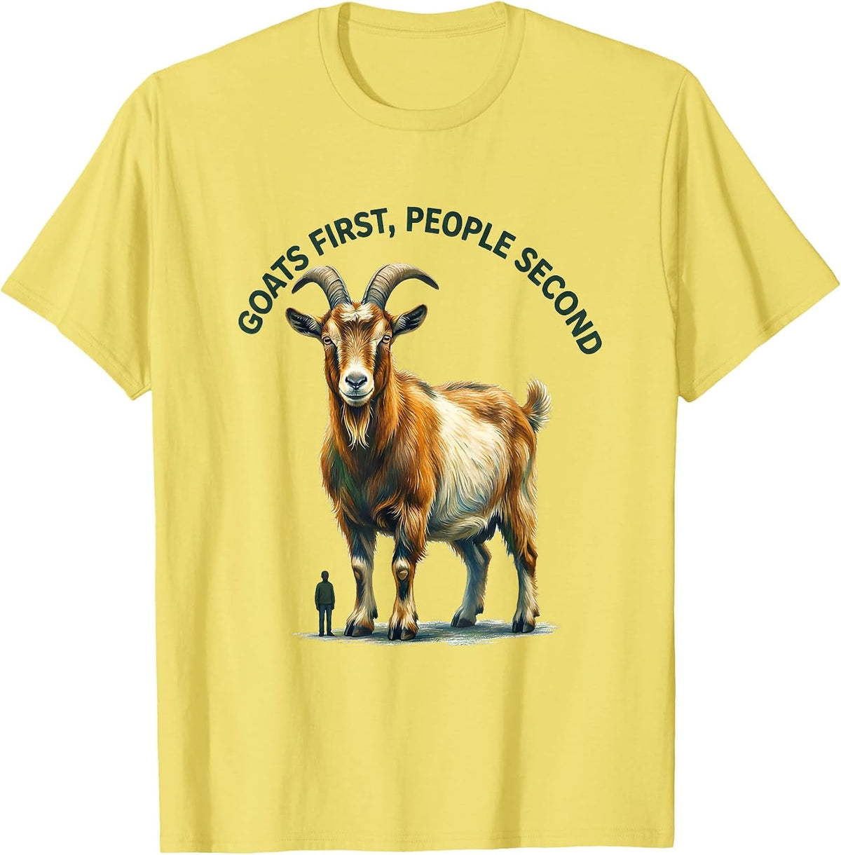 Men's Goats First People Second Funny Goat Lover Storybook Humor T-Shirt - Lemon Yellow