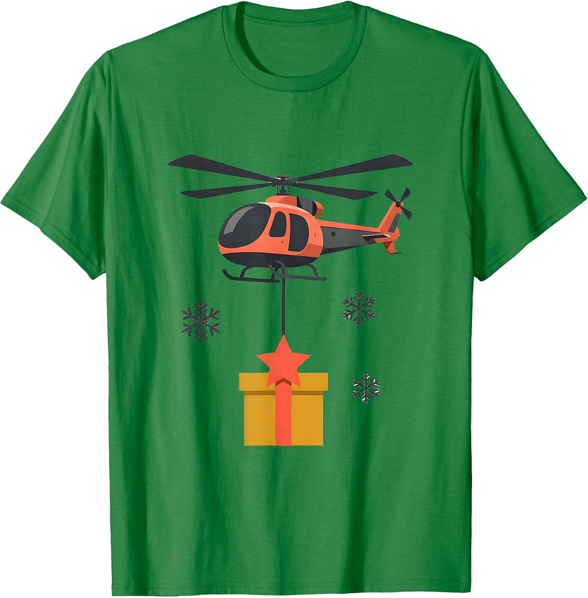 Men's Midcentury Helicopter Star-Bowed Present Aviator Christmas T-Shirt - Kelly Green