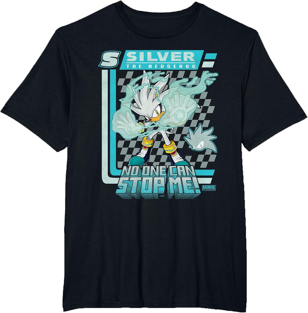 Sonic The Hedgehog Silver The Hedgehog Racing Poster T-Shirt - Black