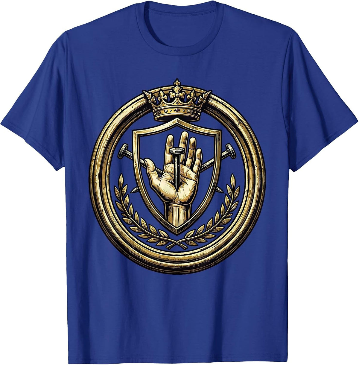 3 Nails Cross Crucifixion Hand Graphic T-Shirt - Royal Blue