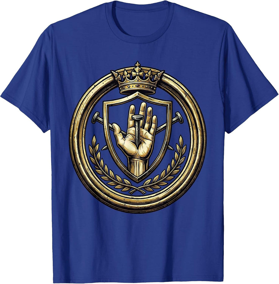 3 Nails Cross Crucifixion Hand Graphic T-Shirt - Royal Blue