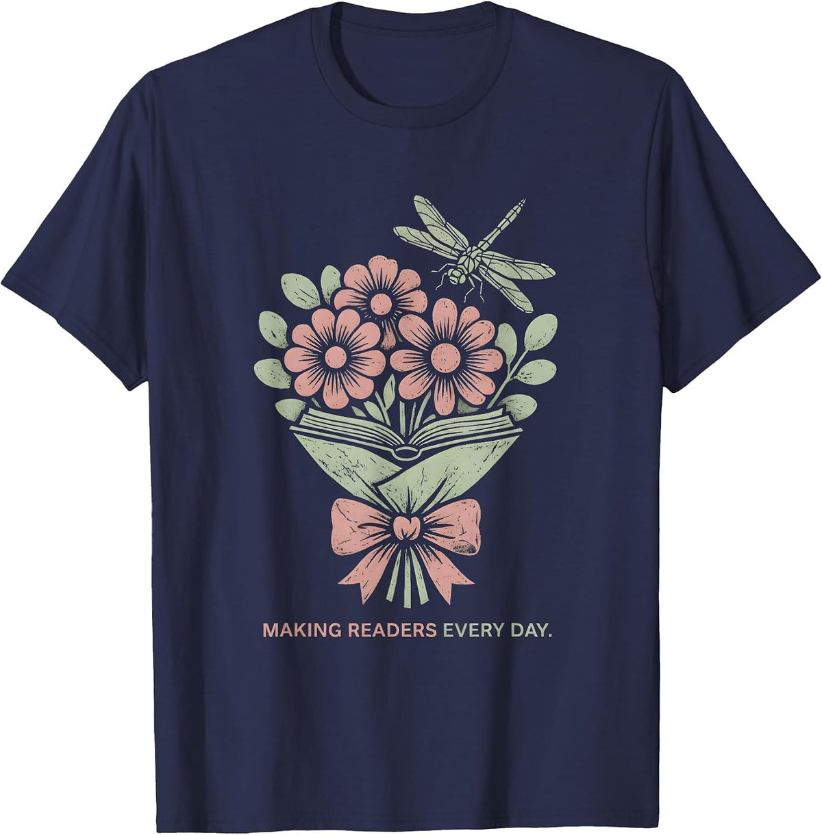 Making Readers Every Day Reading Teacher Design T-Shirt - Navy Blue