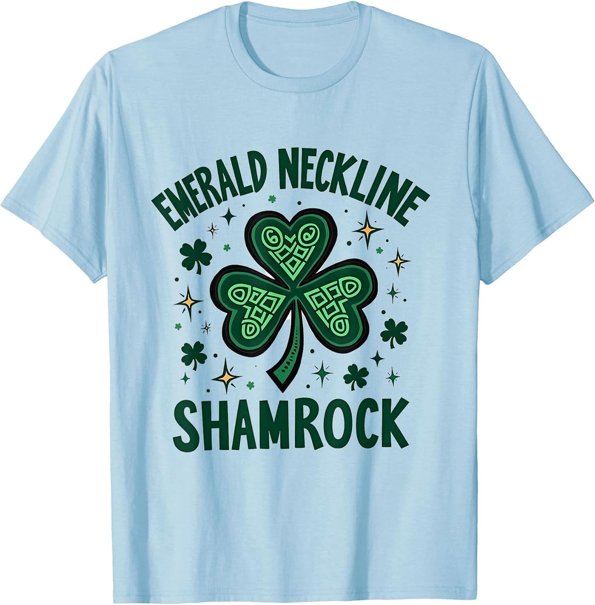 Emerald Neckline Shamrock St Patricks Day Design T-Shirt - Baby Blue