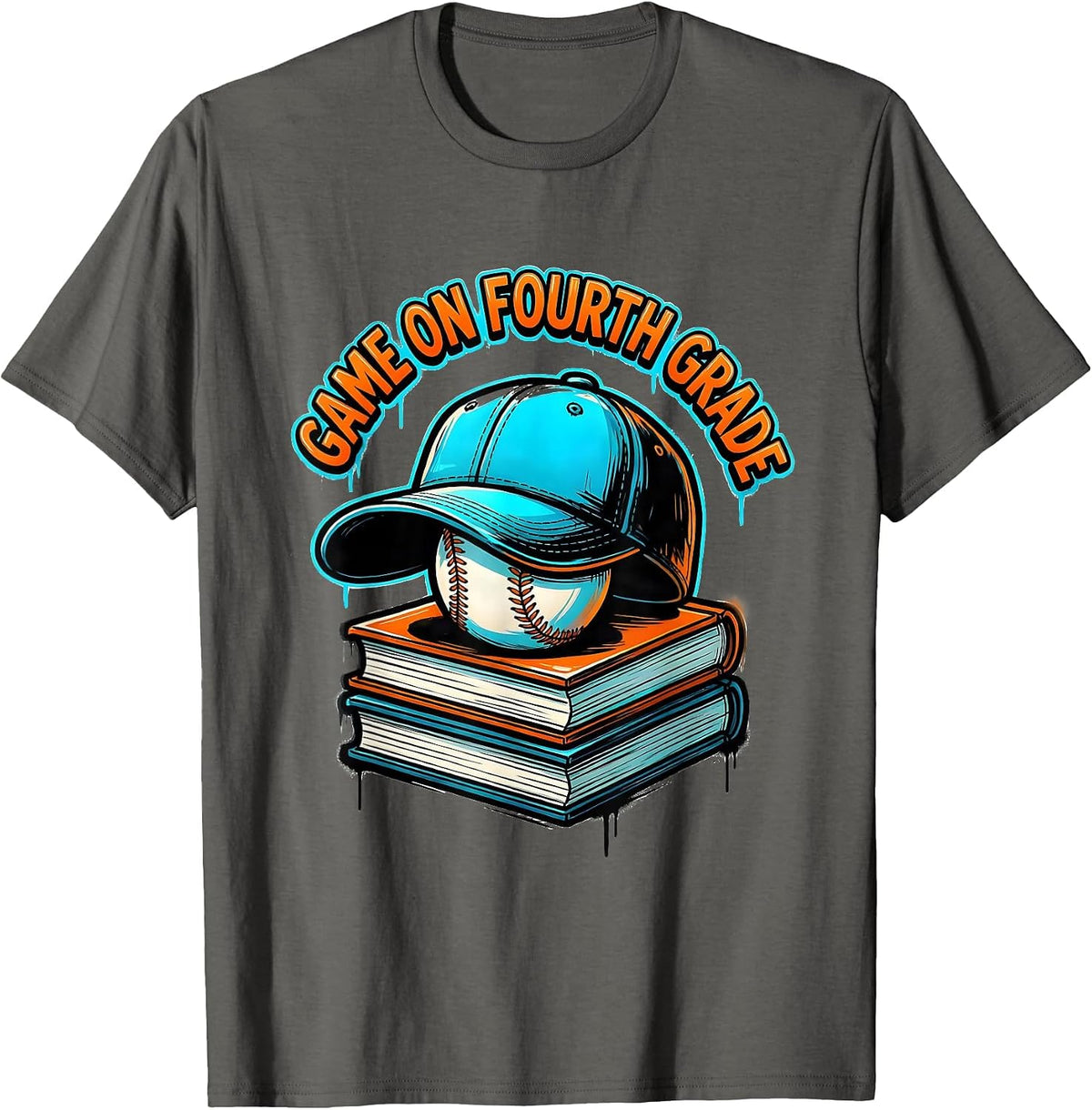 Men's Game On Fourth Grade Back To School Baseball Drip for Boys T-Shirt - Asphalt Grey