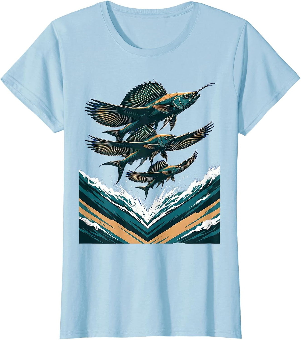 Flying Fish Cruise Ship Wake Graphic T-Shirt - Baby Blue