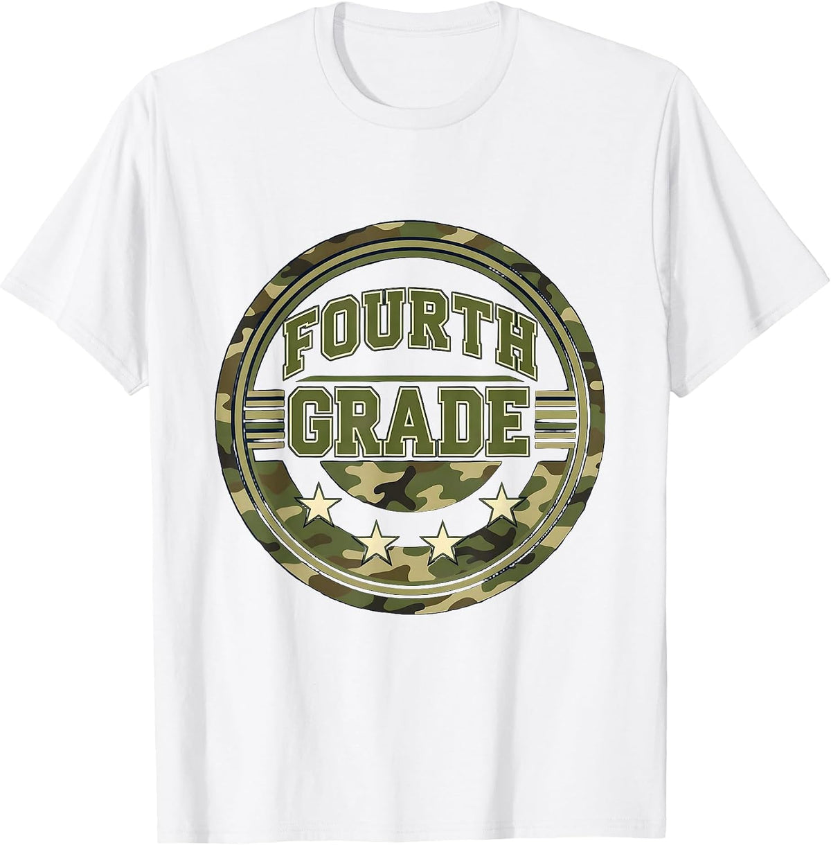 Men's Fourth Grade Camo Back To School Boys Grade Badge T-Shirt - White