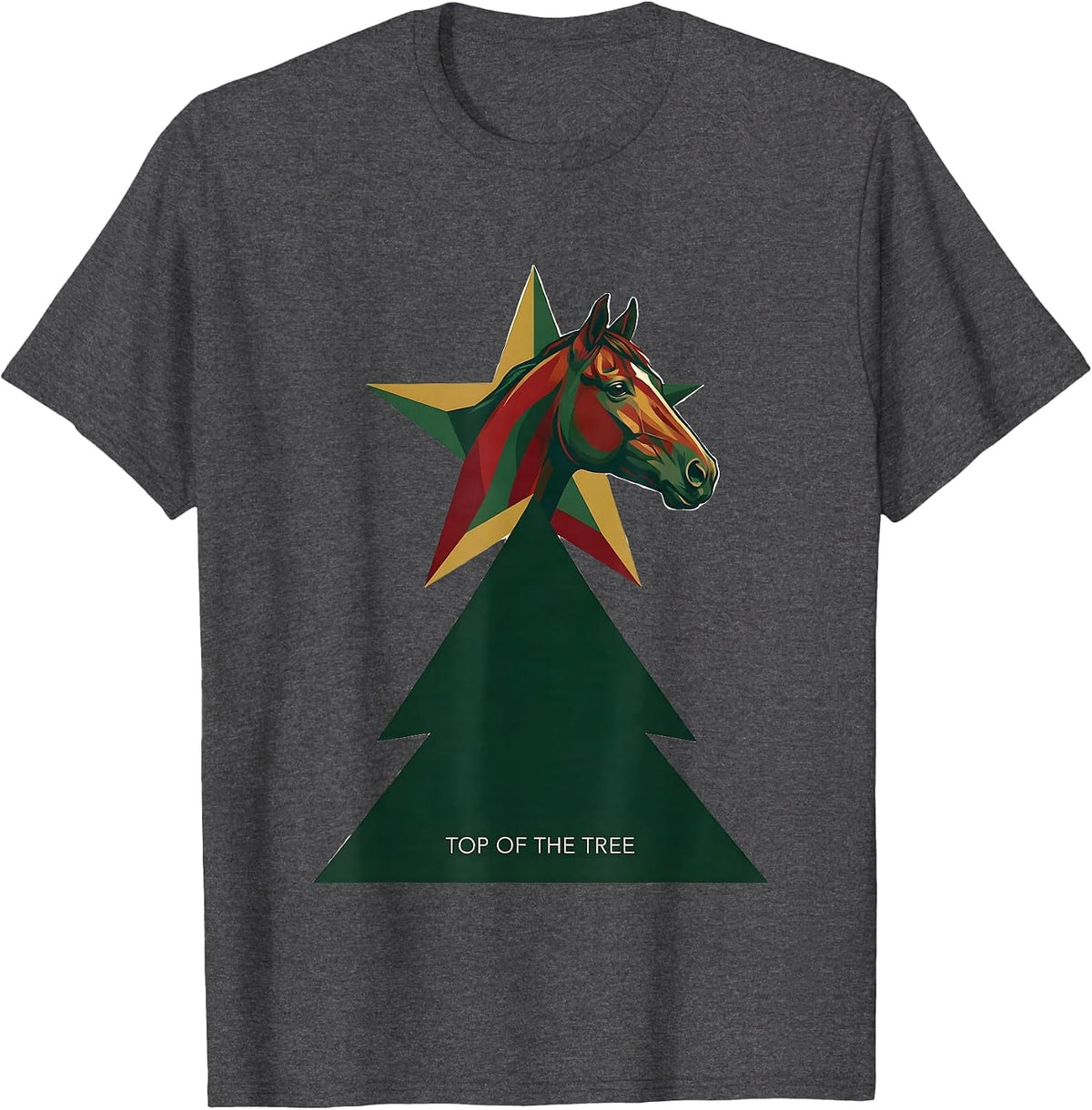 Top Of The Tree Horse Lover Christmas Pajama Humor T-Shirt - Dark Heather Grey