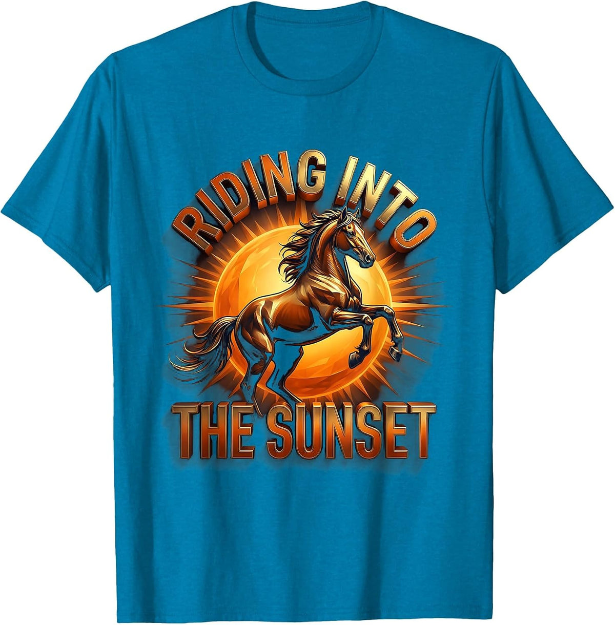Riding Into the Sunset Horse Lover Design T-Shirt - Sapphire Blue