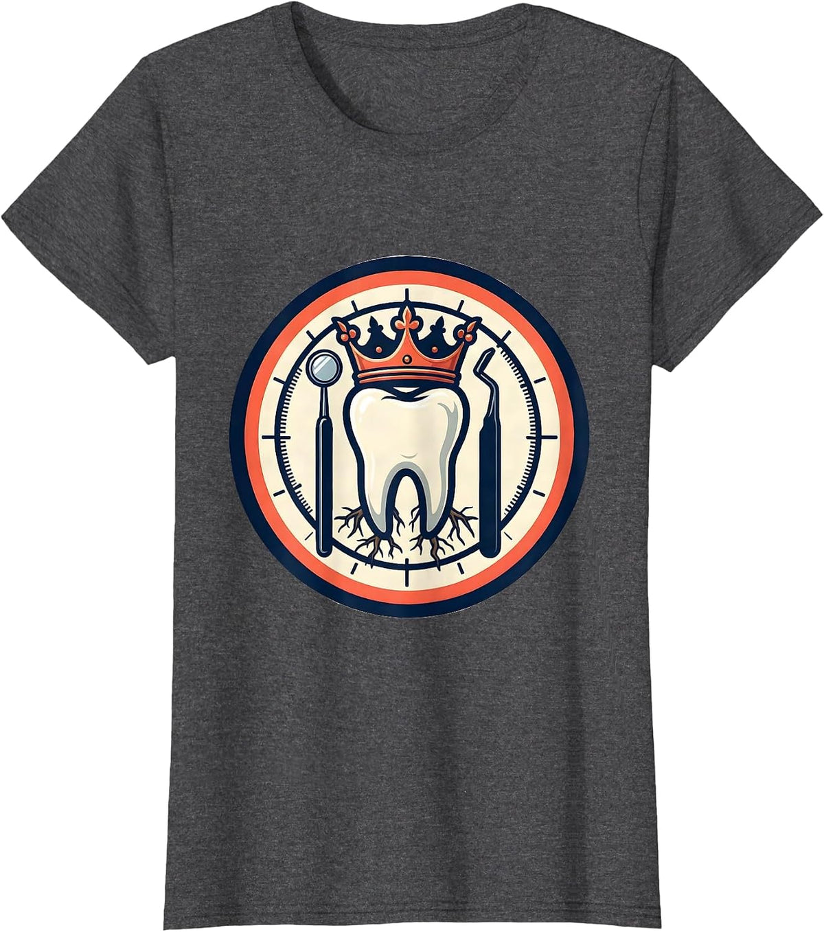 Women's Dental Squad Crowned Tooth Cartoon Dentist Humor T-Shirt - Dark Heather Grey