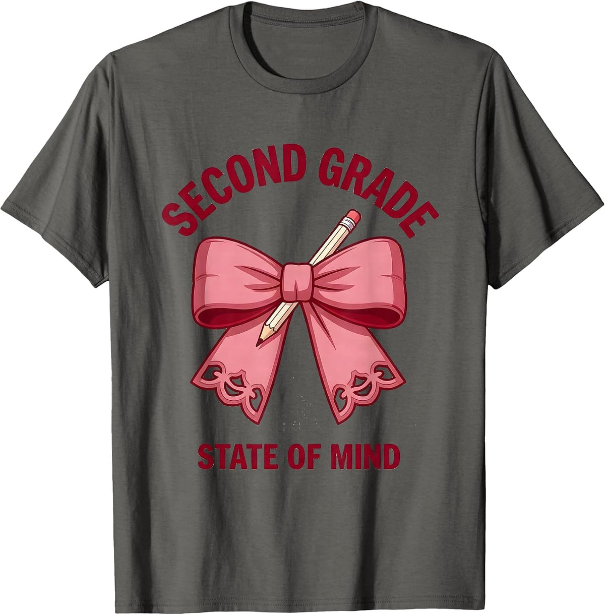 Second Grade State Of Mind Coquette Bow Back to School T-Shirt - Asphalt Grey