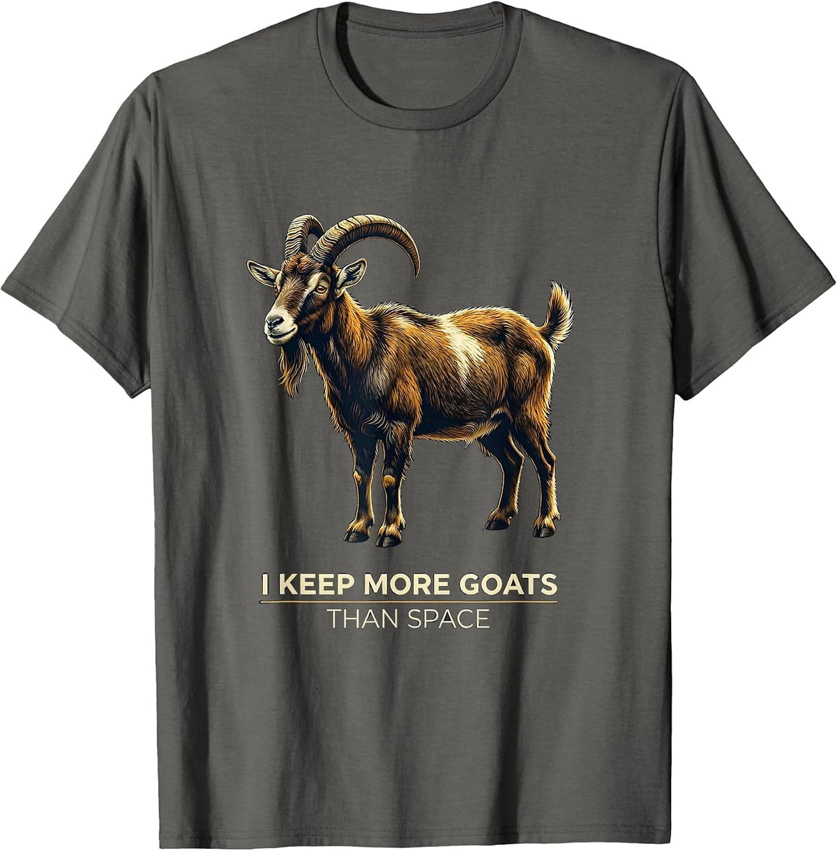 I Keep More Goats Than Space Funny Goat Lover Farmer Gift T-Shirt - Asphalt Grey