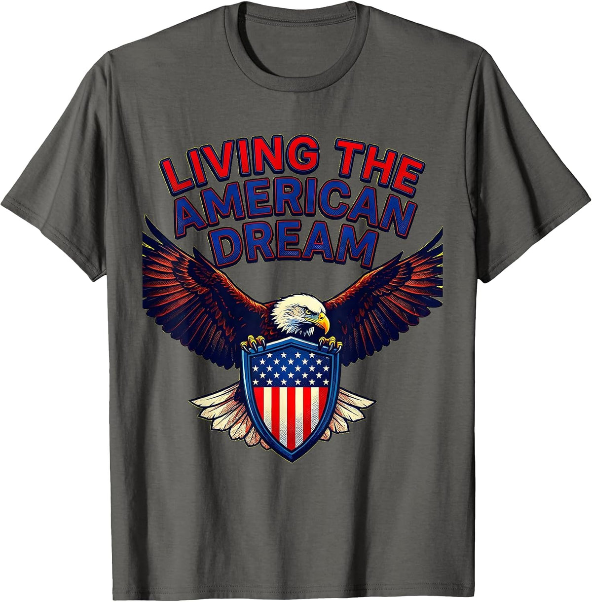 Men's Living the American Dream Patriotic Design T-Shirt - Asphalt Grey